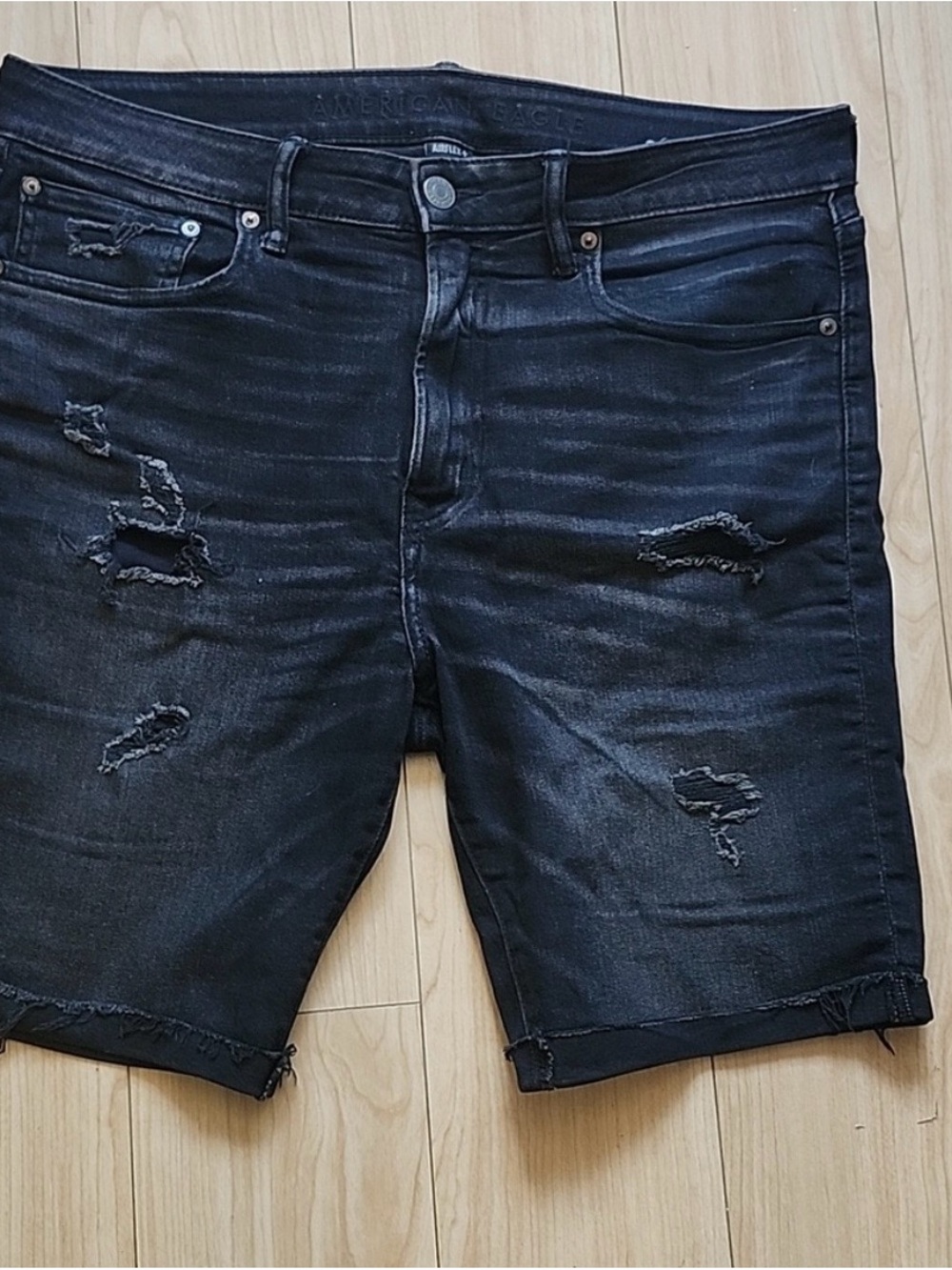 American Eagle Outfitters Men's Black Distressed Denim Shorts